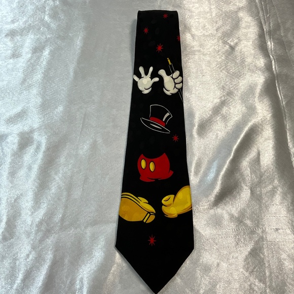 Vintage Mickey Inc Disney 100% Silk Tie Magic Hands Hat Pants Black Novelty - Picture 1 of 10